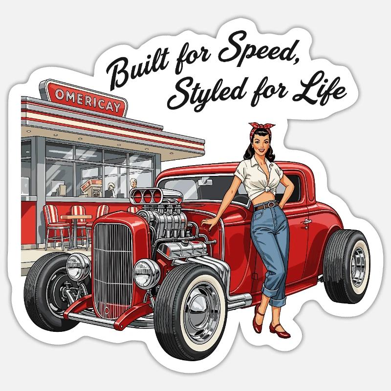 Dziewczyna Vintage Hot Rod Naklejka rozmiar S (10 x 10 cm)