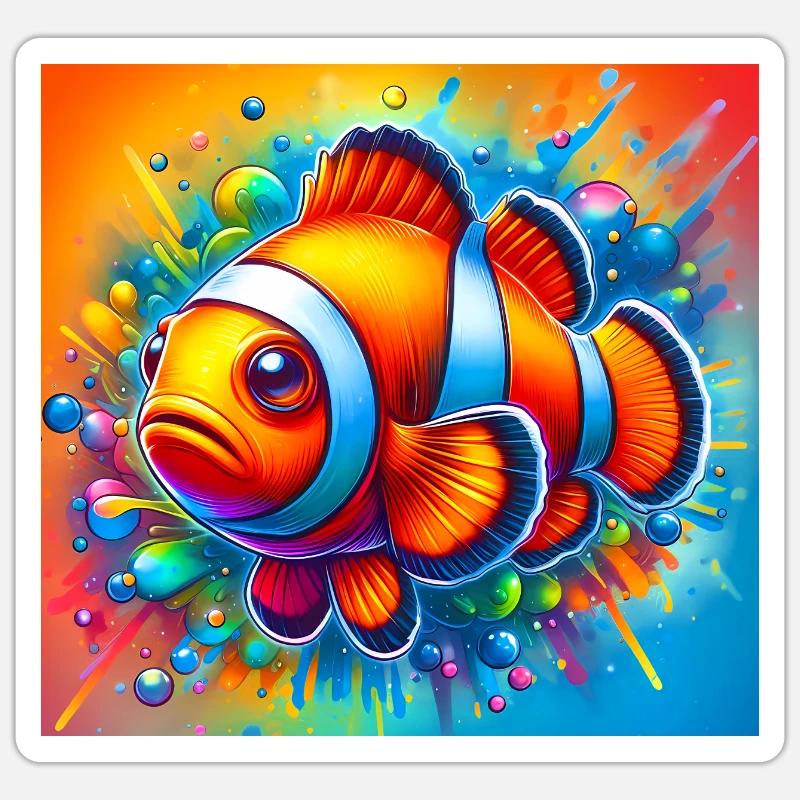 Poisson-clown - Sticker taille S (10 x 10 cm) - blanc mat