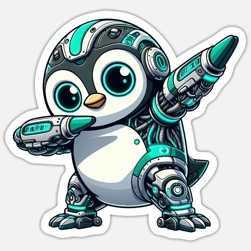Futuristischer Pinguin Roboter Cyborg Technik  - Sticker Größe S (10 x 10 cm) - Mattweiß