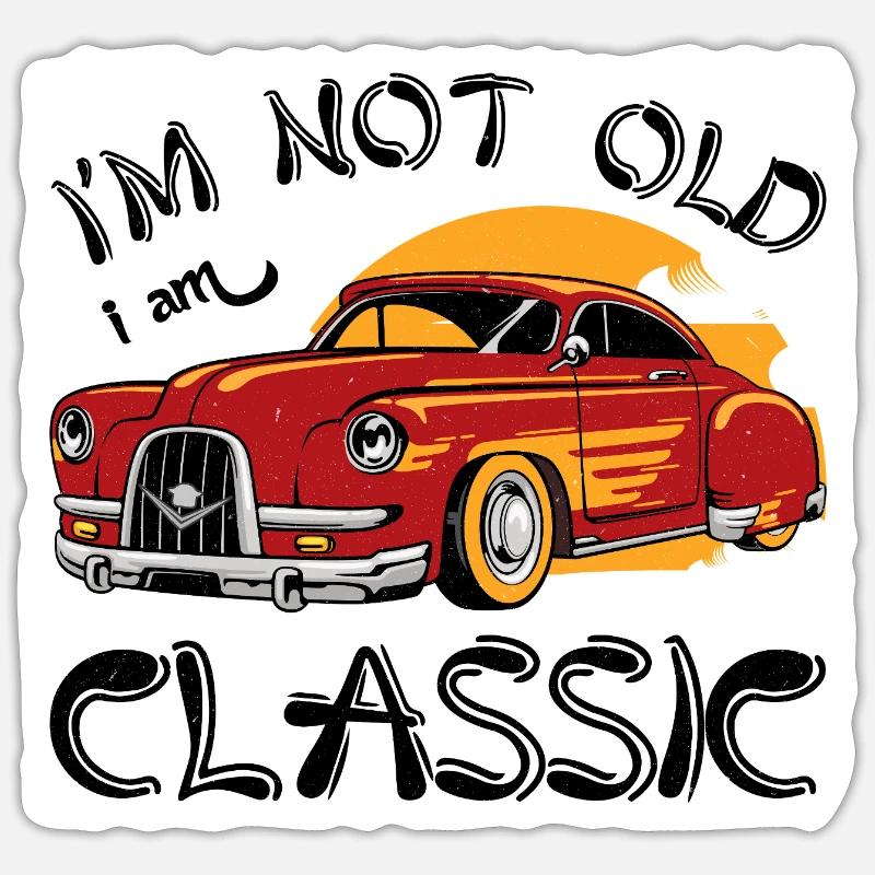 Roter Oldtimer mit Sunset Design - Sticker Größe S (10 x 10 cm) - Mattweiß