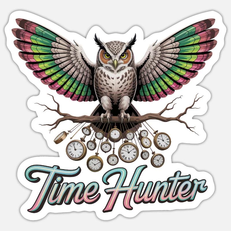 Time Hunter Owl - Sticker size S (10 x 10 cm) - white matte