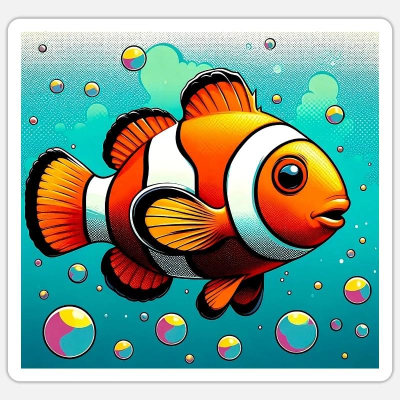 Poisson-clown - Sticker taille S (10 x 10 cm) - blanc mat