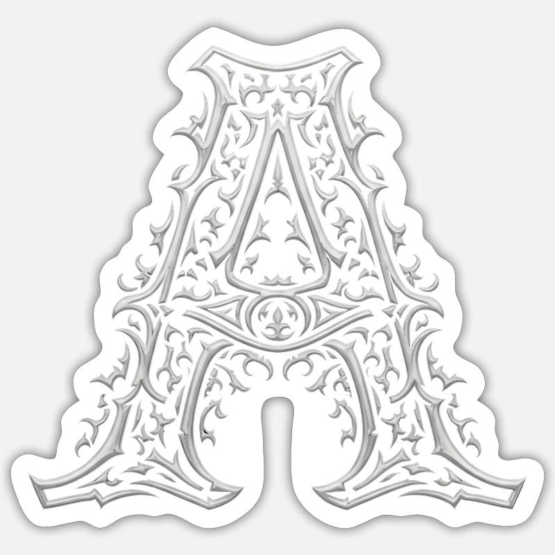Letter A with silver arabesques - Sticker size S (10 x 10 cm) - white matte