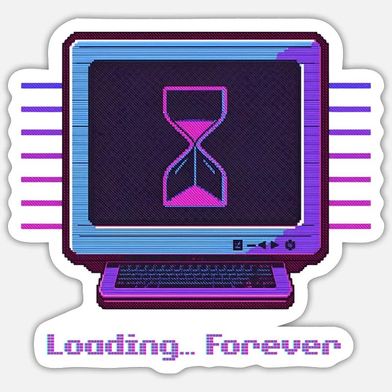 Forever Loading Retro PC Neon Design Sticker size S (10 x 10 cm)
