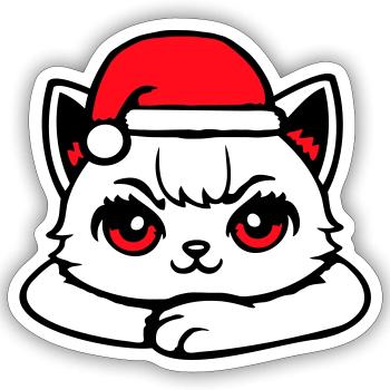 Cat Confident Santa Hat Cute Kitten - Sticker size S (10 x 10 cm) - white matte - Front