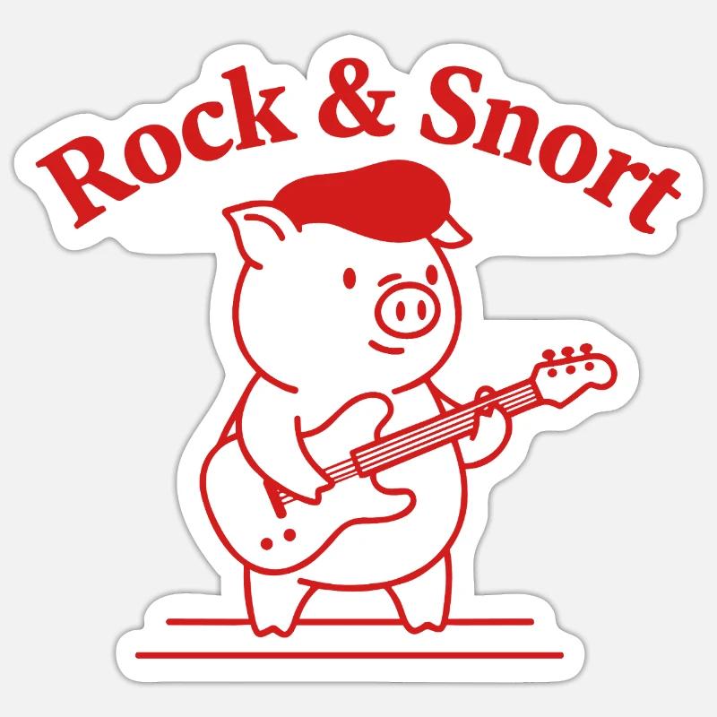 Rock & Snort Pig Guitar - Sticker size S (10 x 10 cm) - white matte