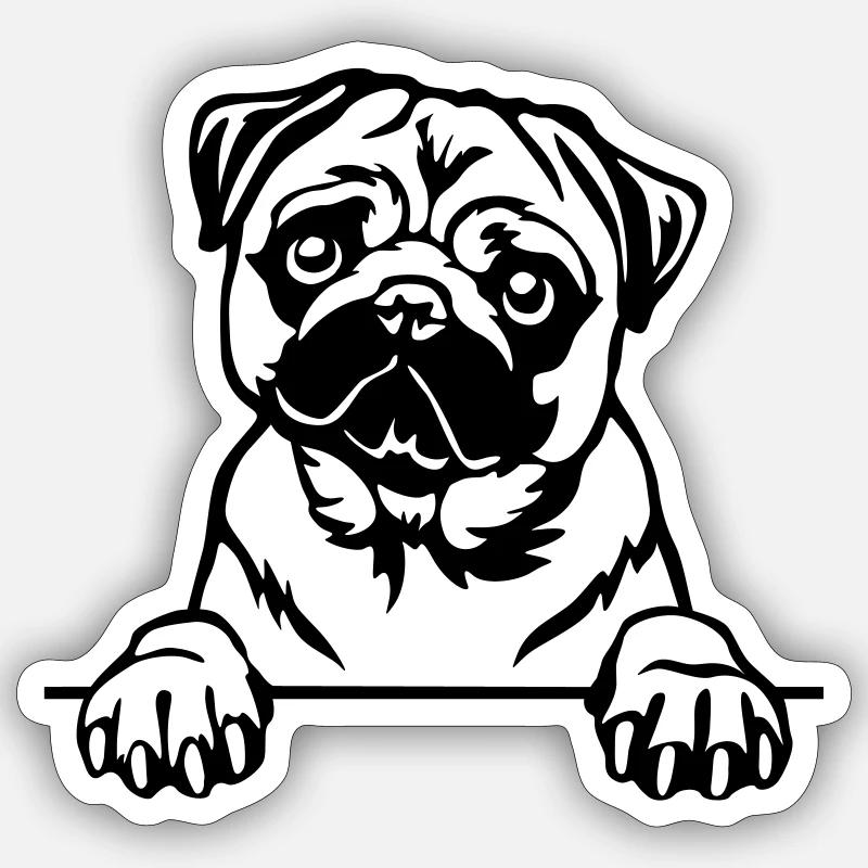Tête de carlin - Sticker taille S (10 x 10 cm) - blanc mat