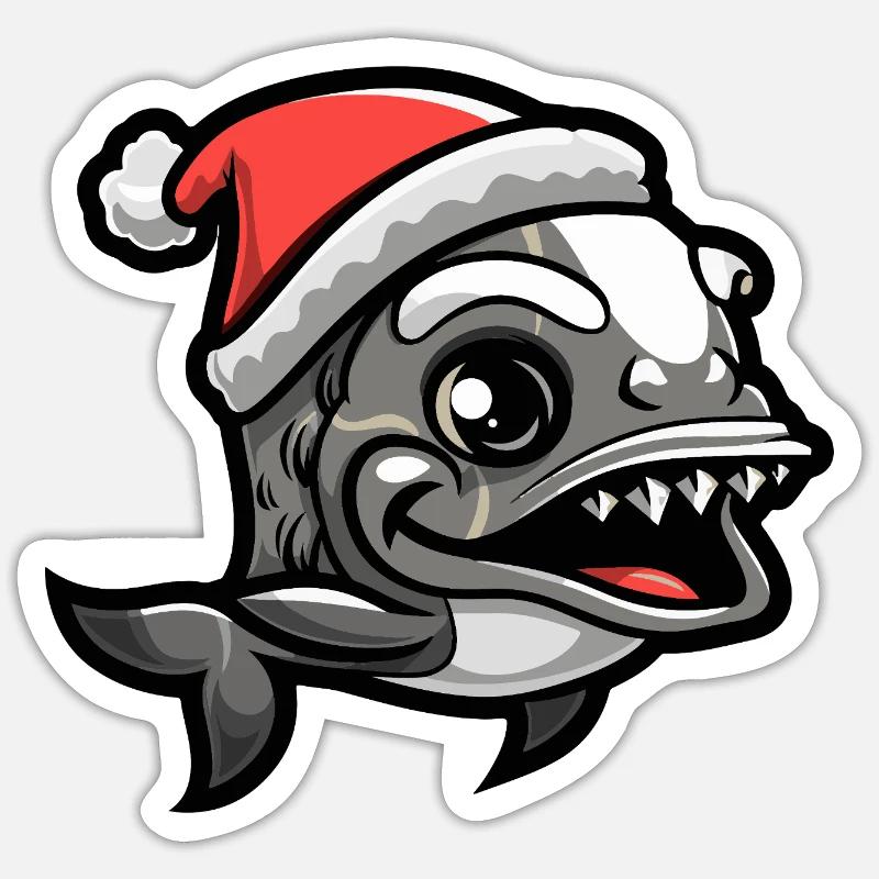 Noël de poisson piranha - Sticker taille S (10 x 10 cm) - blanc mat
