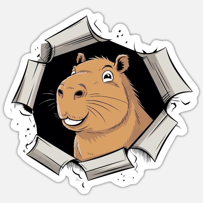 Capybara Comic – friedlicher Durchbruch Sticker Größe S (10 x 10 cm)