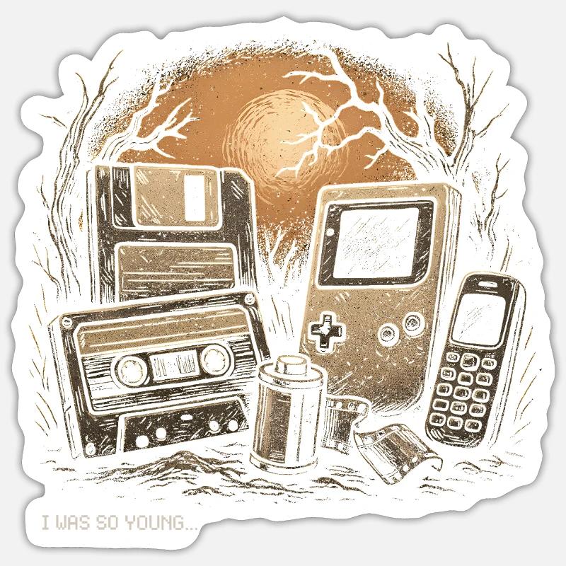 Retro-Nostalgie – Ich war so jung, Tee - Sticker Größe S (10 x 10 cm) - Mattweiß