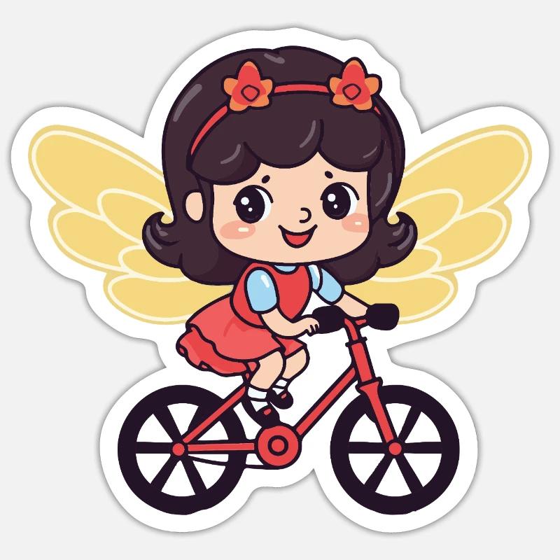 Fairy Cute Bicycle Comic - Sticker size S (10 x 10 cm) - white matte