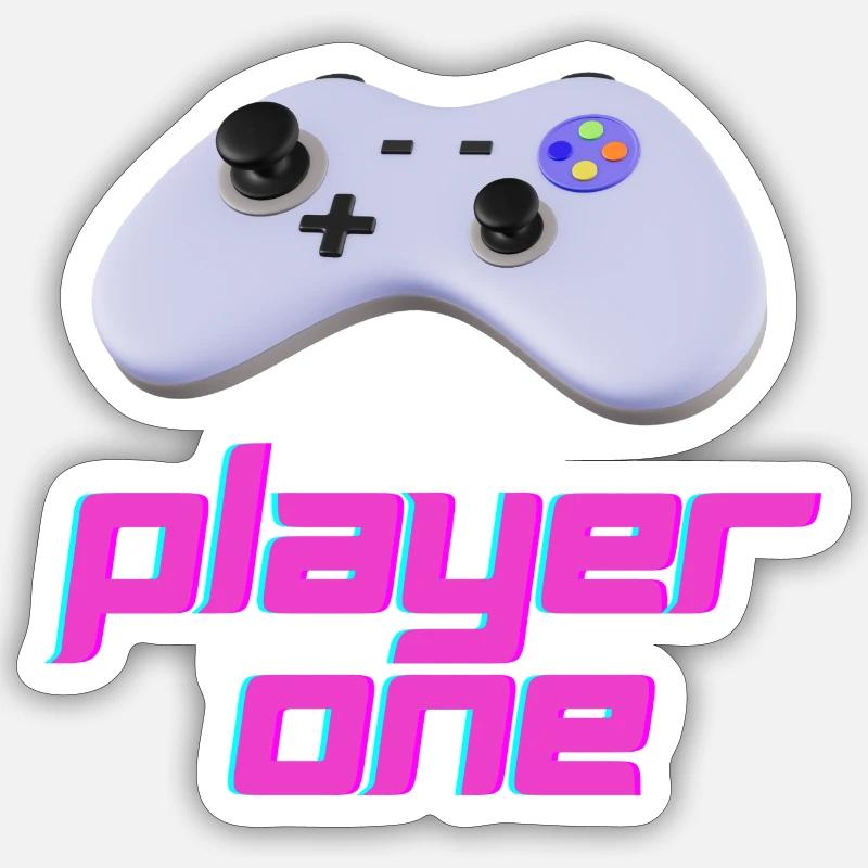 Neon Retro Controller Player One - Sticker size S (10 x 10 cm) - white matte