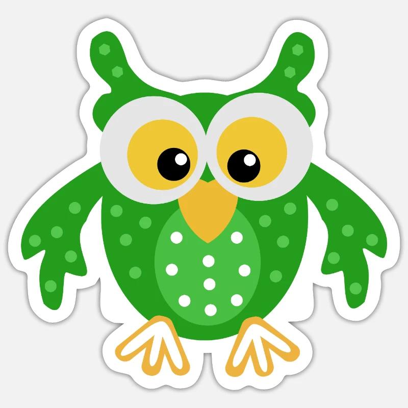 Hibou vert avec des points - Sticker taille S (10 x 10 cm) - blanc mat