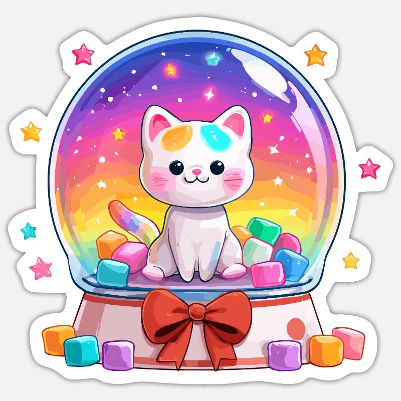 Rainbow Cats Snowglobe - Sticker size S (10 x 10 cm) - white matte