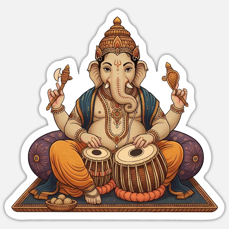 Ganesha Tabla - Sticker size S (10 x 10 cm) - white matte