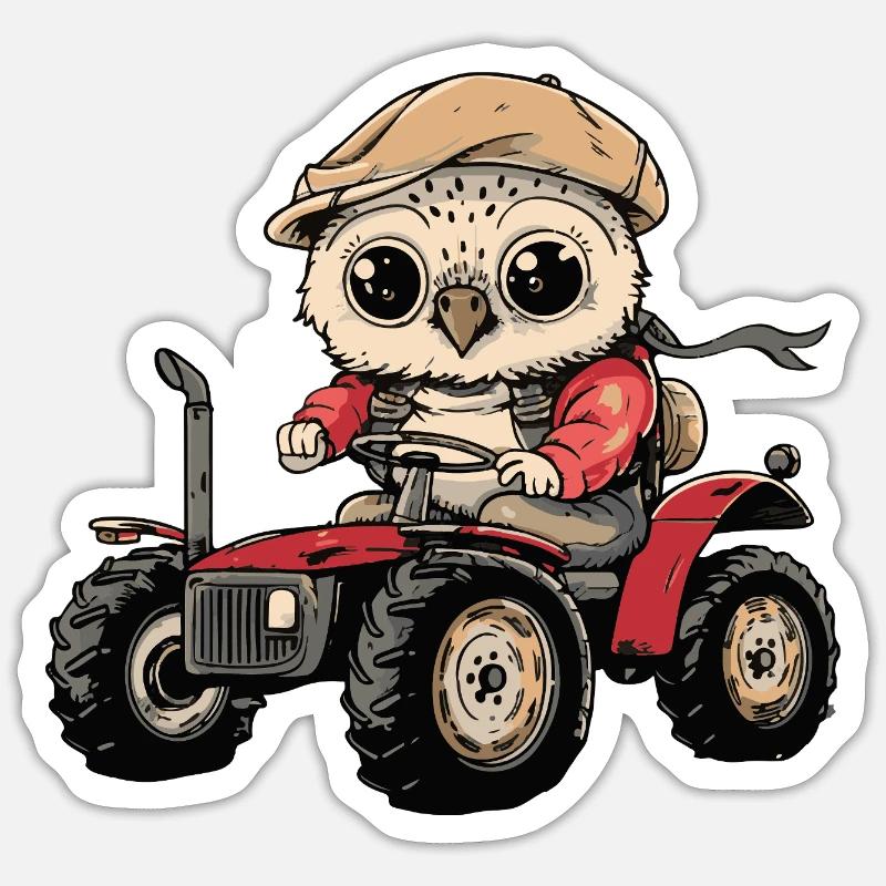 Owl Tractor Farmer - Sticker size S (10 x 10 cm) - white matte