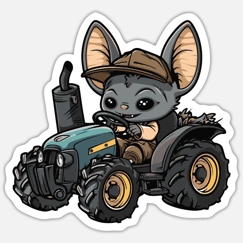 Fledermaus Traktor Farmer - Sticker Größe S (10 x 10 cm) - Mattweiß