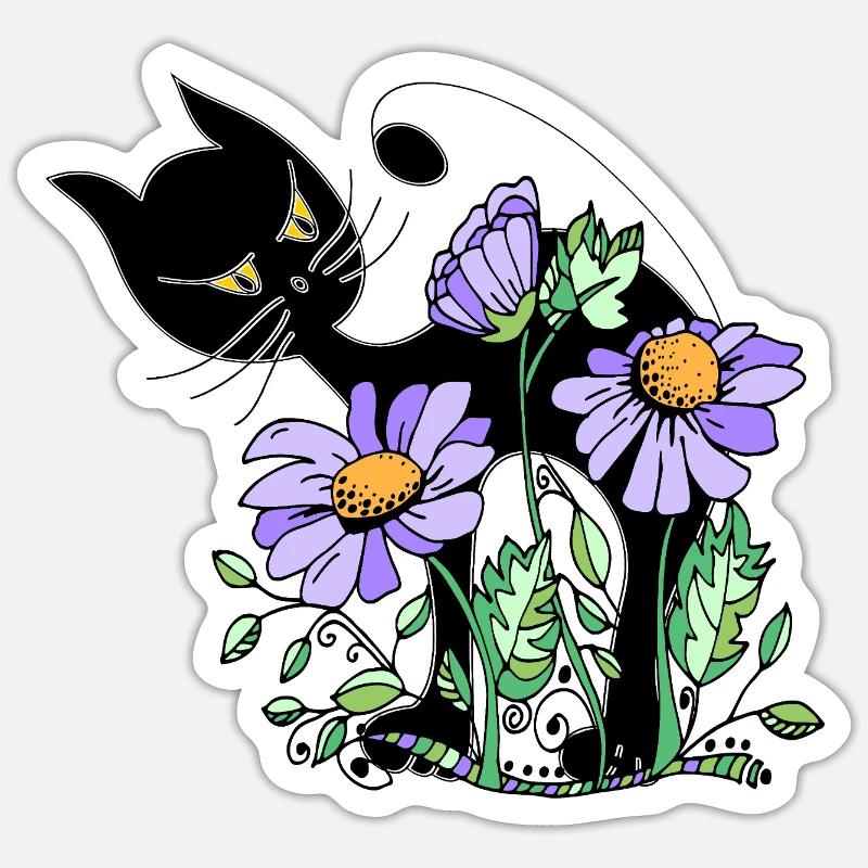 chat - Sticker taille S (10 x 10 cm) - blanc mat