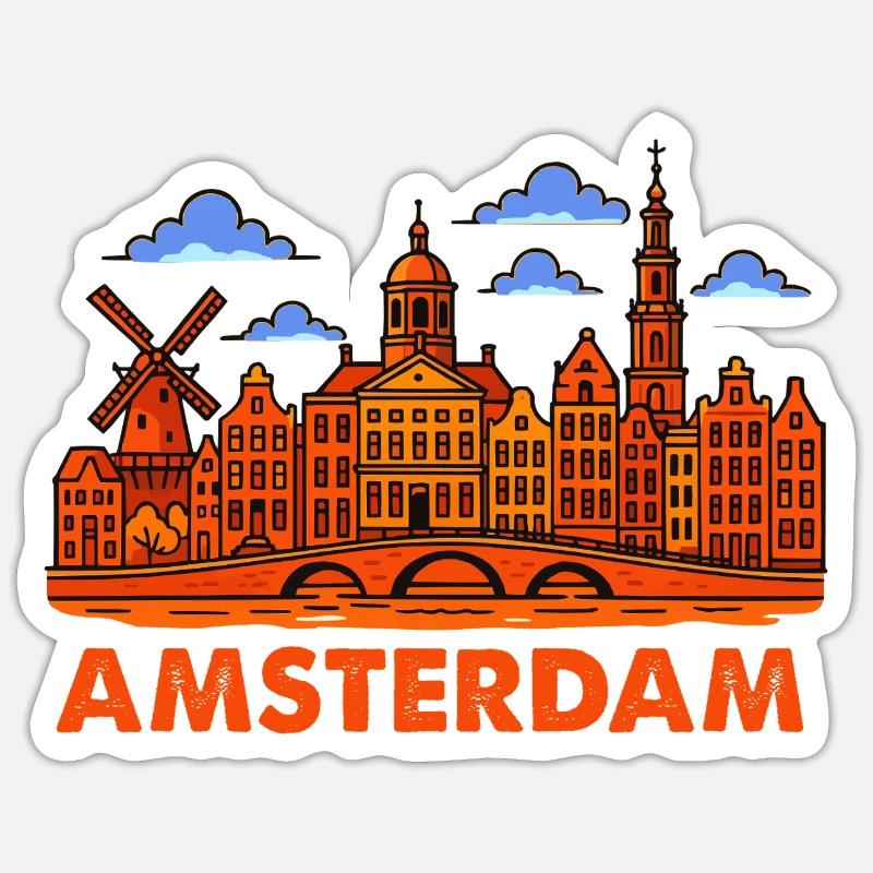 Amsterdam Skyline - Sticker taille S (10 x 10 cm) - blanc mat