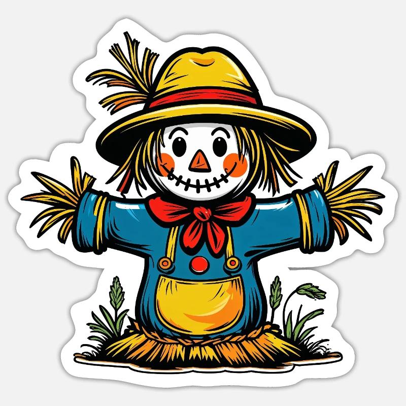 Conception d'Halloween de l'homme de paille - Sticker taille S (10 x 10 cm) - blanc mat