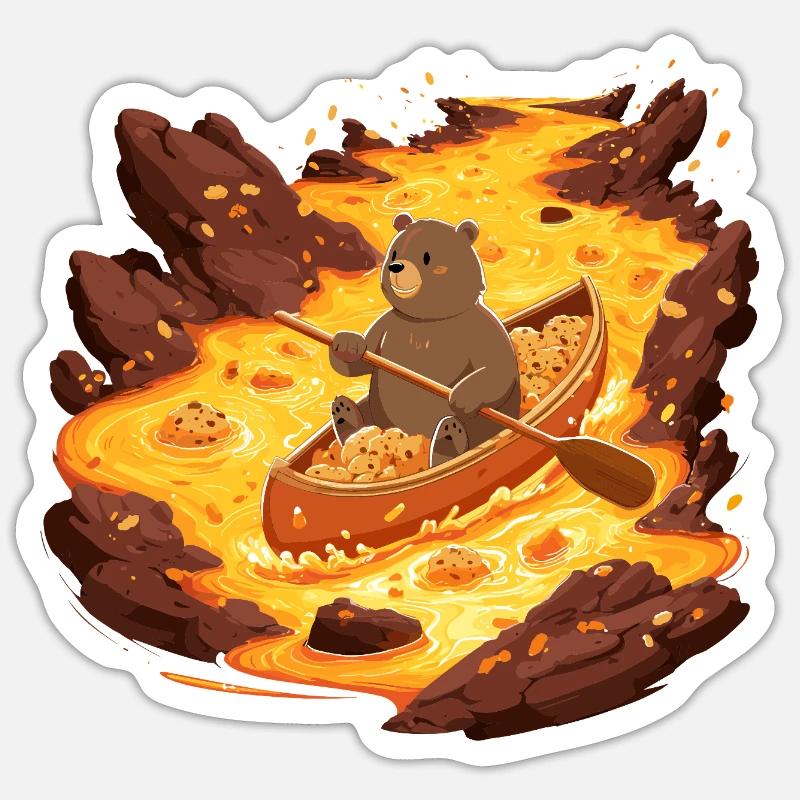 Ours de lave dans un canoë plein de biscuits Sticker taille S (10 x 10 cm)