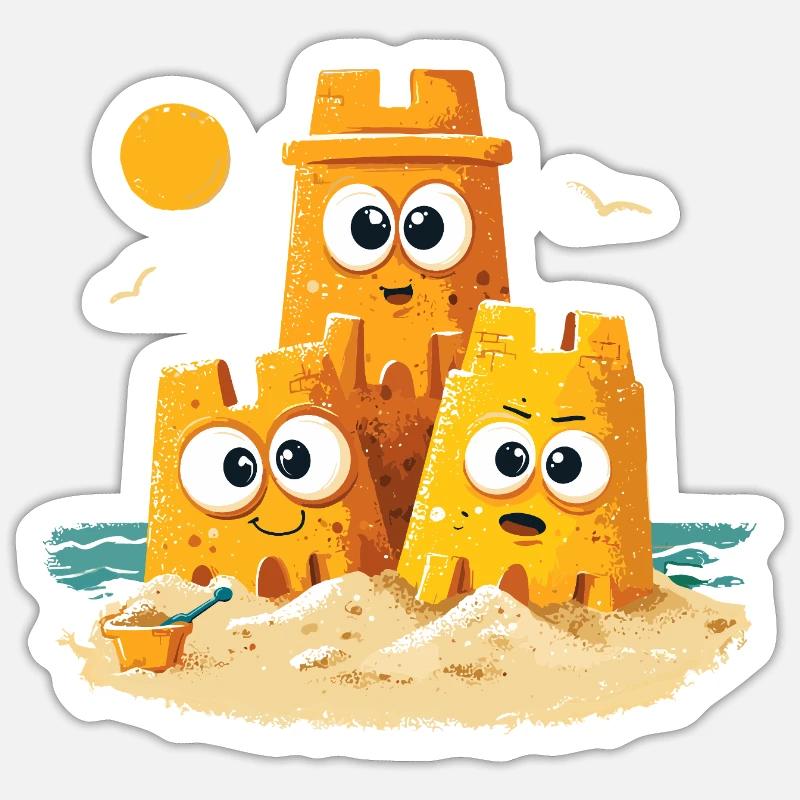 Beach Castles Trio with Face - Sticker size S (10 x 10 cm) - white matte