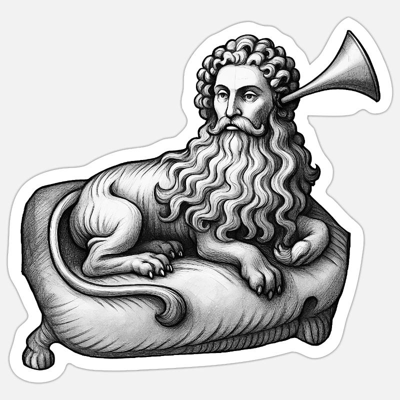 DEAF LION MAN - black & white - Sticker size S (10 x 10 cm) - white matte