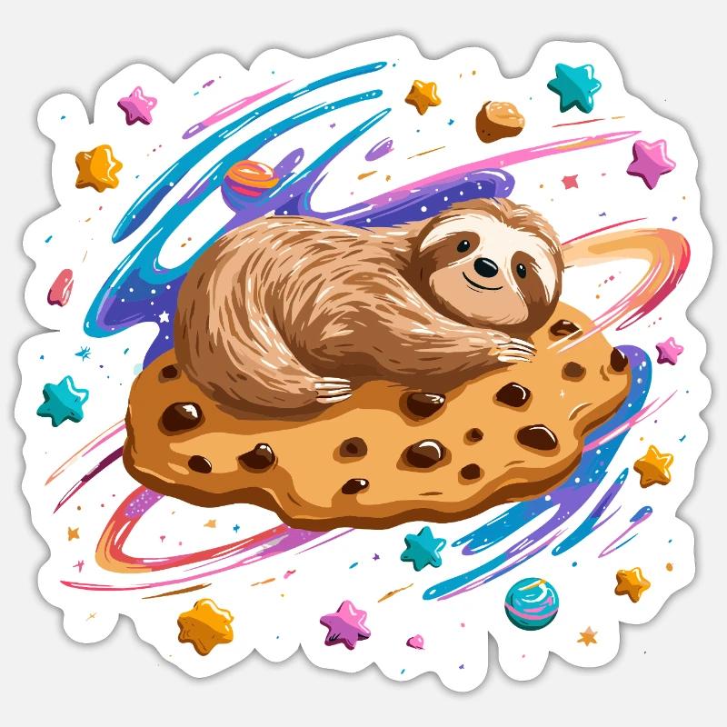 Paresseux de l’espace sur Cookie - Sticker taille S (10 x 10 cm) - blanc mat