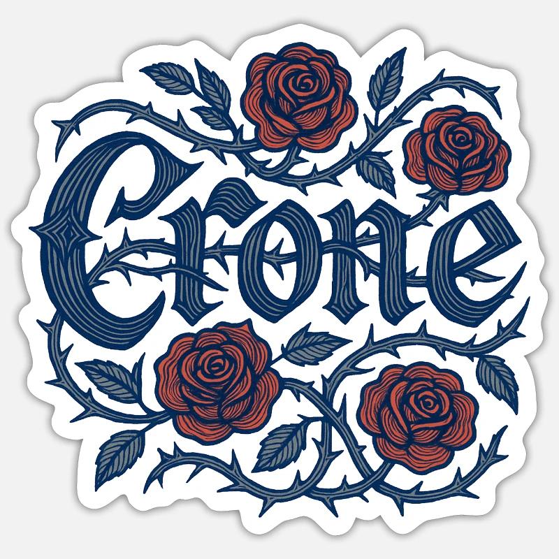 George Roses avec vignes épineuses - Sticker taille S (10 x 10 cm) - blanc mat