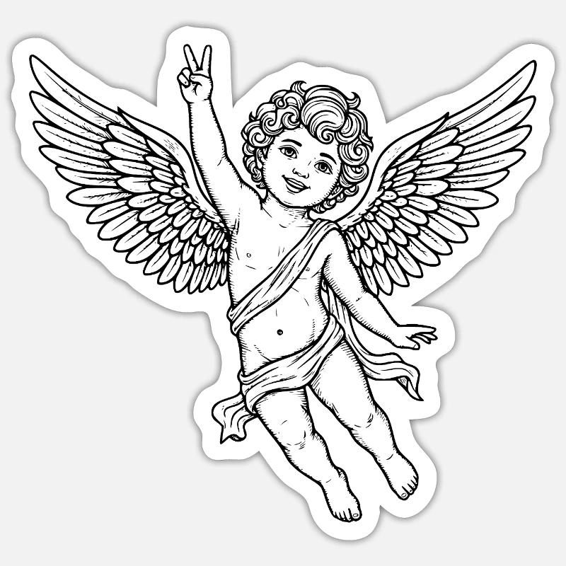 Fröhlicher Friedens-Engel mit Peace-Zeichen - Sticker Größe S (10 x 10 cm) - Mattweiß