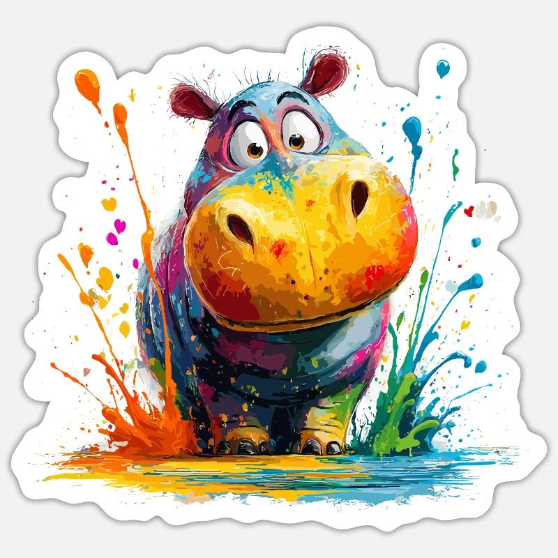 Bunter Hippo Splash Sticker Größe S (10 x 10 cm)