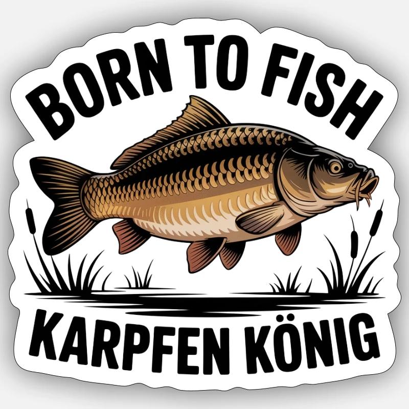 Born to Fish Karpfen König - Sticker Größe S (10 x 10 cm) - Mattweiß