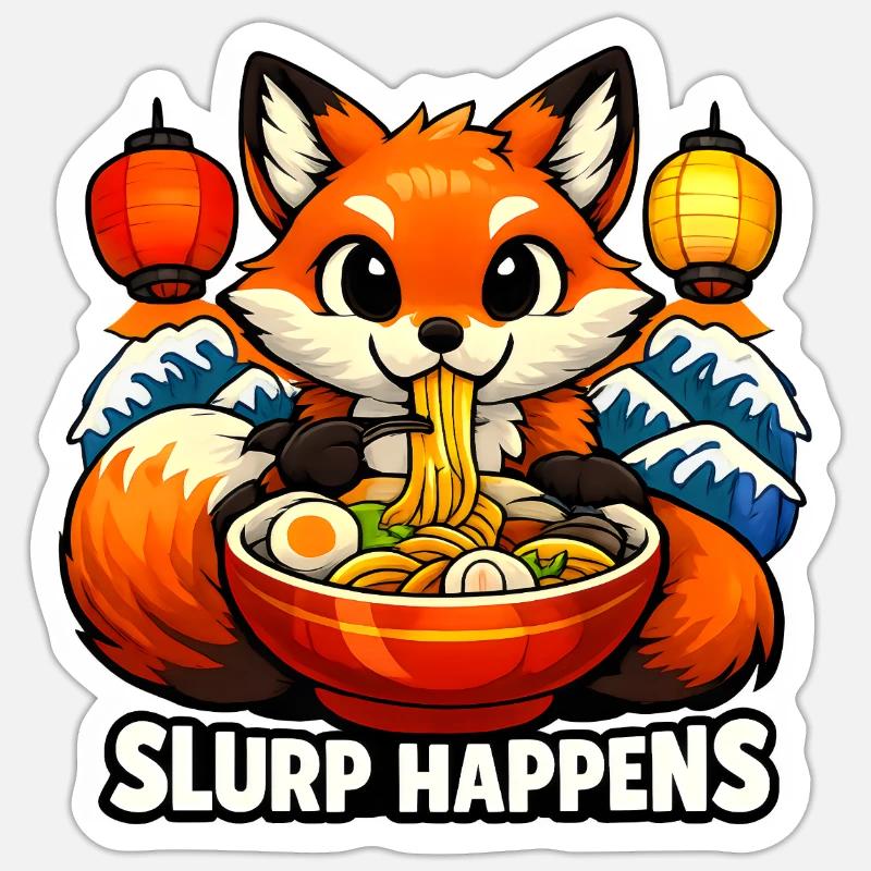 Fox Ramen Slurp Happens - Sticker size S (10 x 10 cm) - white matte