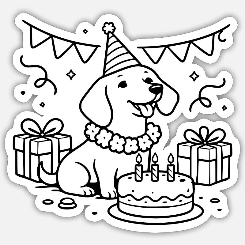 Geburtstag Dackel Torte Kinder  - Sticker Größe S (10 x 10 cm) - Mattweiß