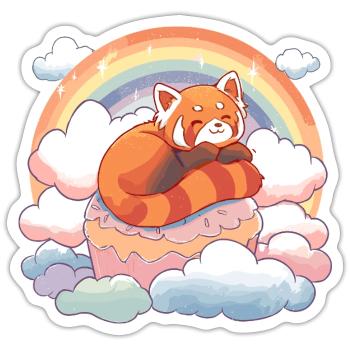 Panda rouge dans un gâteau aux nuages arc-en-ciel - Sticker taille S (10 x 10 cm) - blanc mat - Devant