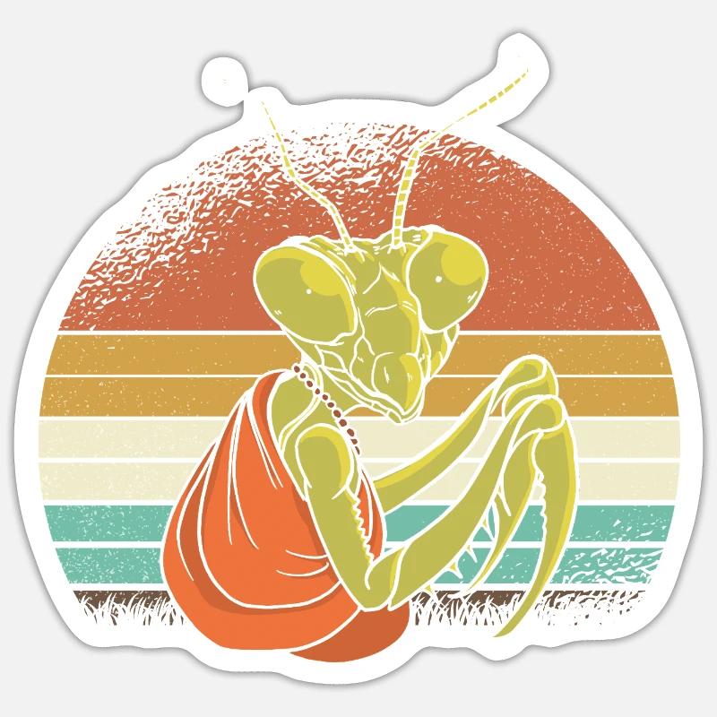 Mantis in retro sunset - Sticker size S (10 x 10 cm) - white matte
