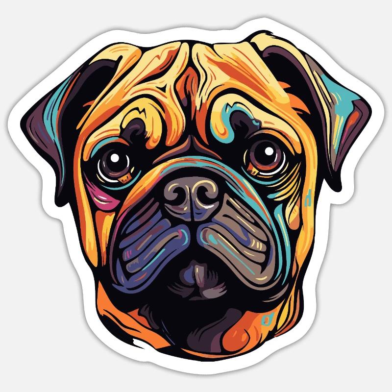 Pug Hund - Sticker Größe S (10 x 10 cm) - Mattweiß