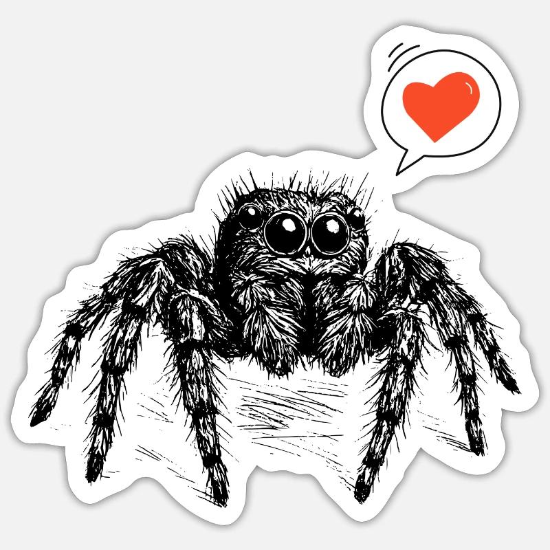 Jumping spider with heart - Sticker size S (10 x 10 cm) - white matte