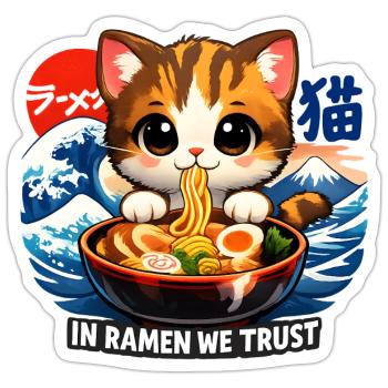 Katze in Ramen we trust - Sticker Größe S (10 x 10 cm) - Mattweiß - Vorne