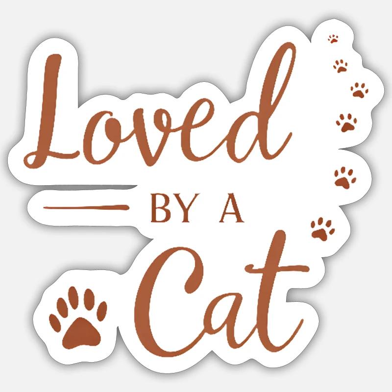 Aimé par un chat - Sticker taille S (10 x 10 cm) - blanc mat