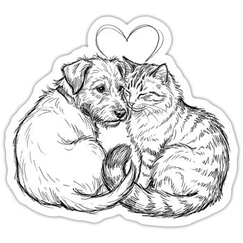 Cute Friends (Cat + Dog) - Sticker size S (10 x 10 cm) - white matte - Front