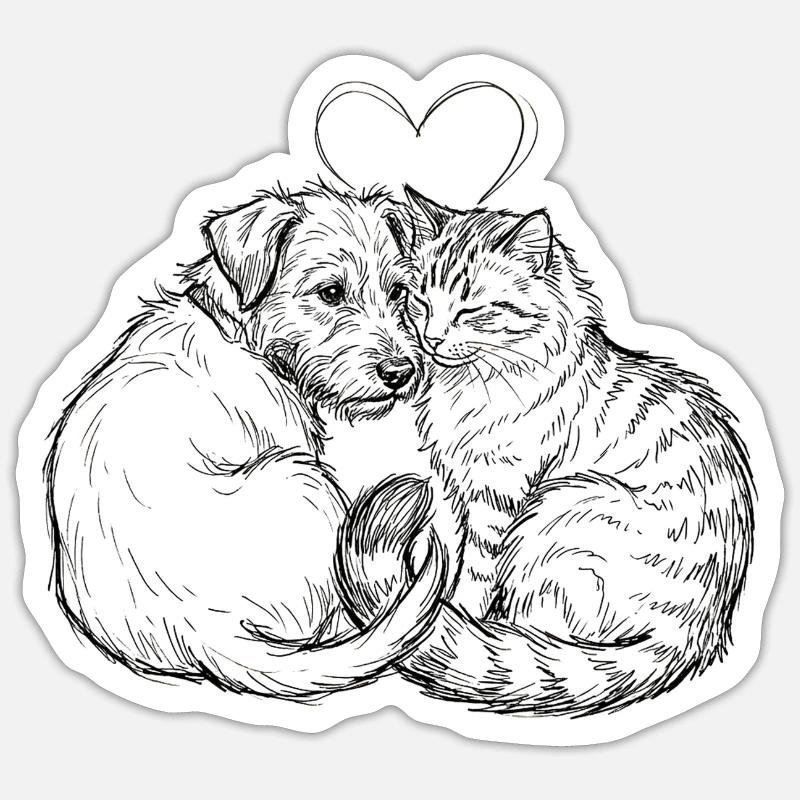 Amis mignons (Chat + Chien) Sticker taille S (10 x 10 cm)