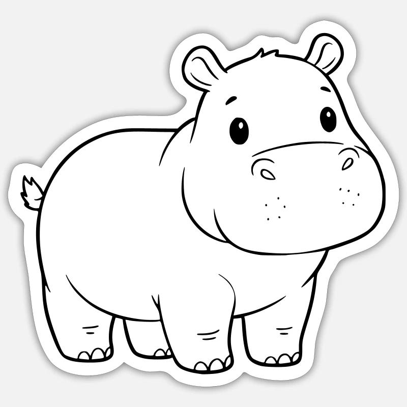 Süßes Baby Nilpferd Comic Outline Sticker Größe S (10 x 10 cm)