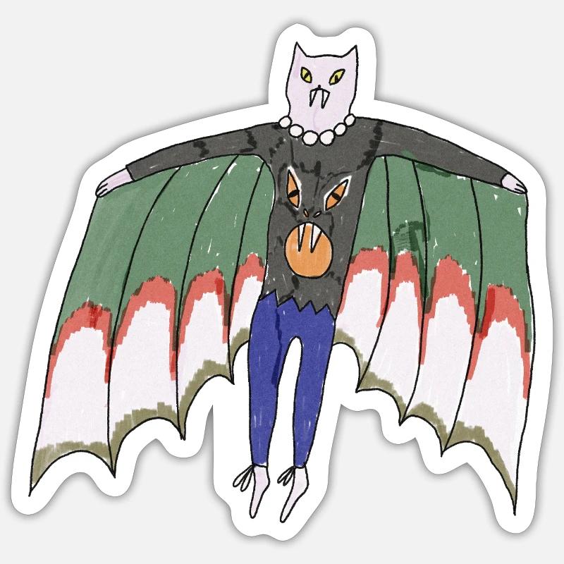 Chat Vampire - Sticker taille S (10 x 10 cm) - blanc mat