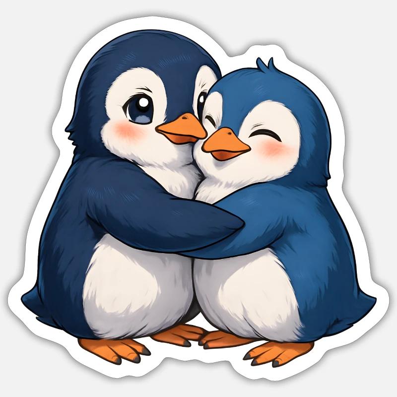 Cuddly penguin hug Sticker size S (10 x 10 cm)