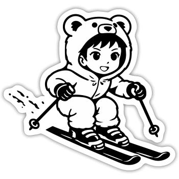 Ski Bärchen im Anime Style - Sticker Größe S (10 x 10 cm) - Mattweiß - Vorne