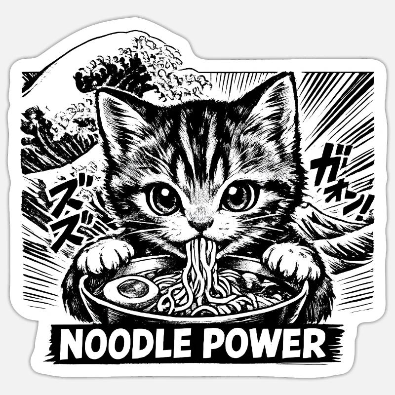 cat ramen - Sticker size S (10 x 10 cm) - white matte