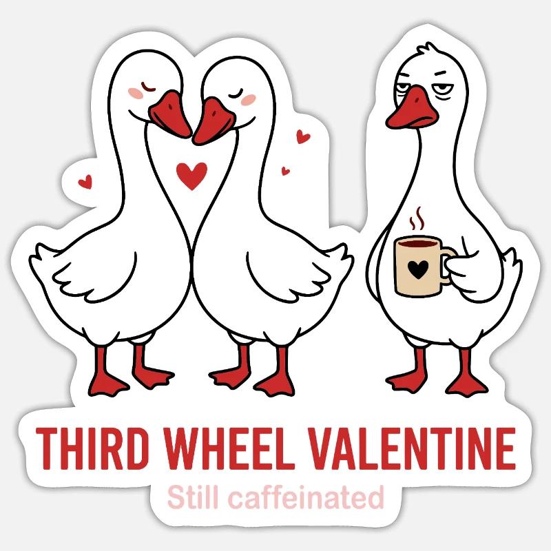 Third Wheel Valentine - Single Kaffee Design - Sticker Größe S (10 x 10 cm) - Mattweiß