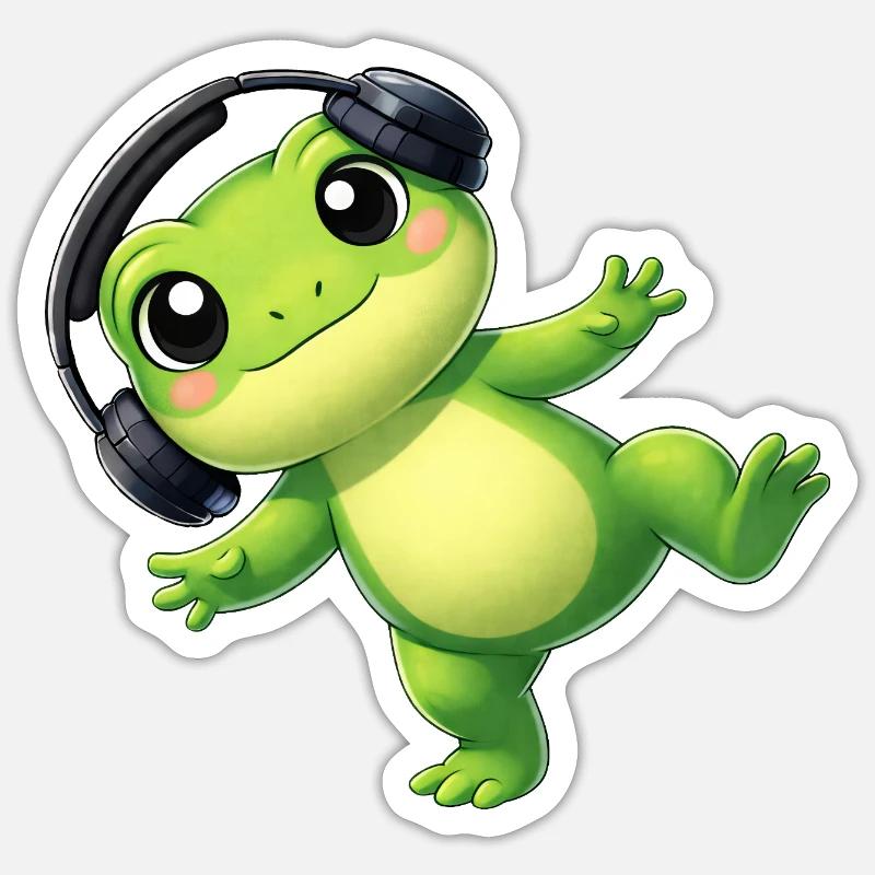 Süßer Frosch Kröte Unke mit Kopfhörern Tanzen Tech Sticker Größe S (10 x 10 cm)