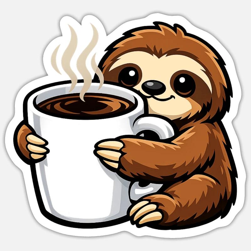 Sloth with coffee mug Sticker size S (10 x 10 cm)